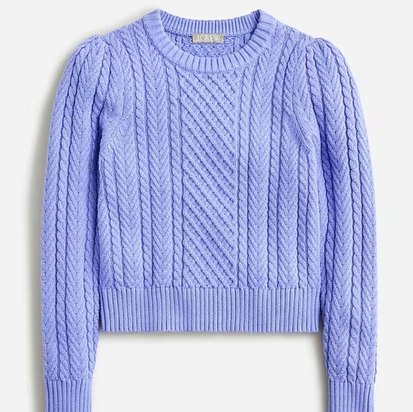 J.Crew Cable-knit puff-sleeve crewneck sweater Size Medium Cotton - Picture 3 of 9
